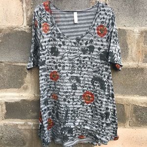 LulaRoe Perfect T - Gray Stripes and Floral